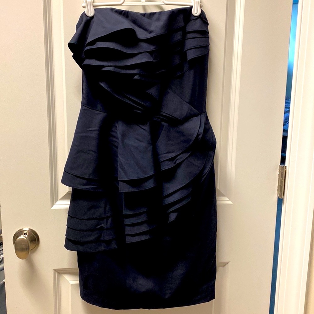 Aryn K navy ruffle dress size small